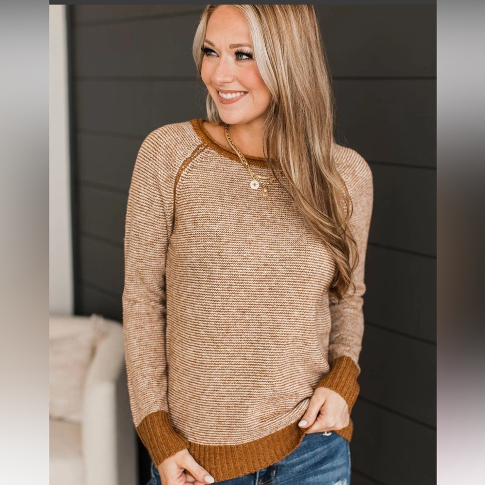 Pulse Boutique Stripe Copper Contrast Sweater